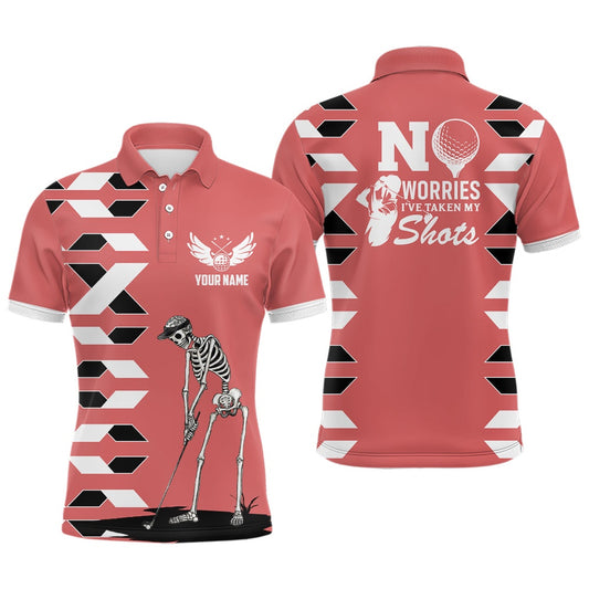 Golf Polo shirts, Mens Skull Golf Polo Shirts Personalized Pink Golf Shirts For Men, Halloween Golf Gifts
