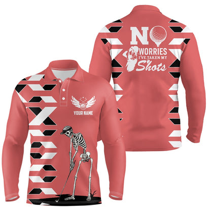 Golf Polo shirts, Mens Skull Golf Polo Shirts Personalized Pink Golf Shirts For Men, Halloween Golf Gifts