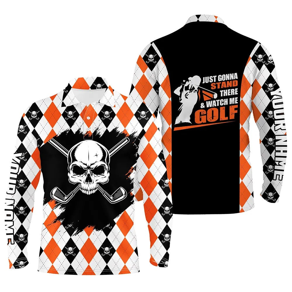 Golf Polo shirts, Mens Skull Golf Shirt Custom Golf Shirt With Skulls, Argyle Golf Shirts For Men, Halloween Golf Gifts