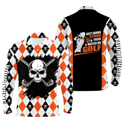 Golf Polo shirts, Mens Skull Golf Shirt Custom Golf Shirt With Skulls, Argyle Golf Shirts For Men, Halloween Golf Gifts