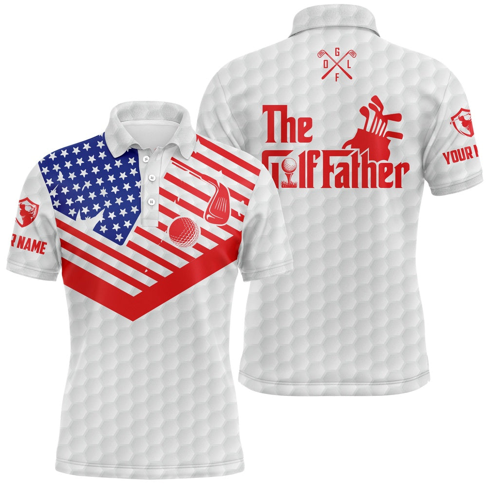 Golf Polo shirts, Mens White Golf Polo Shirt Custom American Flag Patriotic The Golf Father Golf Shirts For Dad