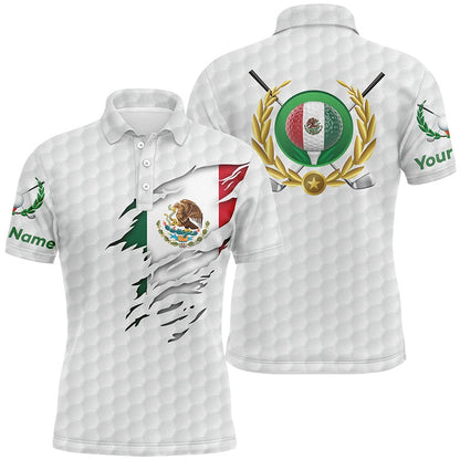 Golf Polo shirts, Mexican Flag White Golf Pattern Mens Polo Shirt Patriotic Golf Shirt For Men Mexico Golf Gifts