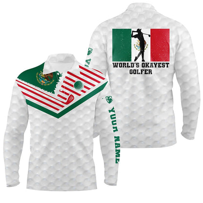 Golf Polo shirts, Mexican Flag World'S Okayest Golfer Custom White Polo Shirt Patriotic Golf Shirts For Men