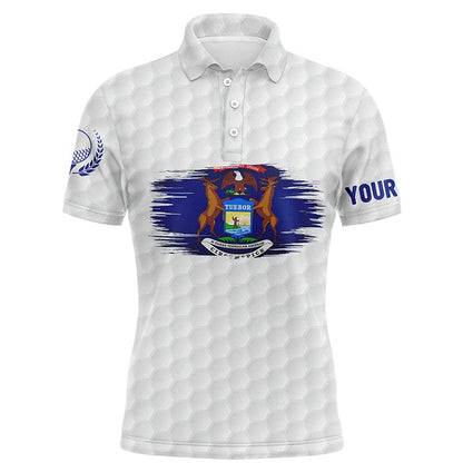 Golf Polo shirts, Michigan Flag White Golf Ball Pattern Mens Polo Shirt Custom Patriotic Golf Shirts For Men