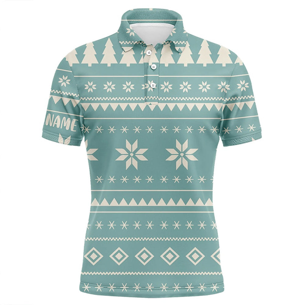 Golf Polo shirts, Mint Christmas Pattern With Tree Snowflakes Mens Golf Polo Shirts Holiday Winter Men Golf Tops