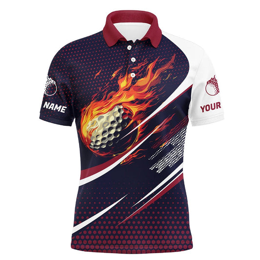 Golf Polo shirts, Navy And Pink Pattern Flame Golf Ball Custom Mens Golf Polo Shirts, Men'S Golf Outfits