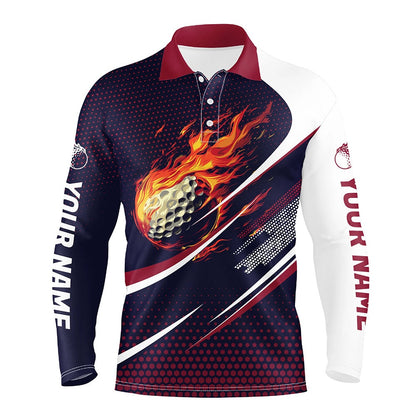 Golf Polo shirts, Navy And Pink Pattern Flame Golf Ball Custom Mens Golf Polo Shirts, Men'S Golf Outfits