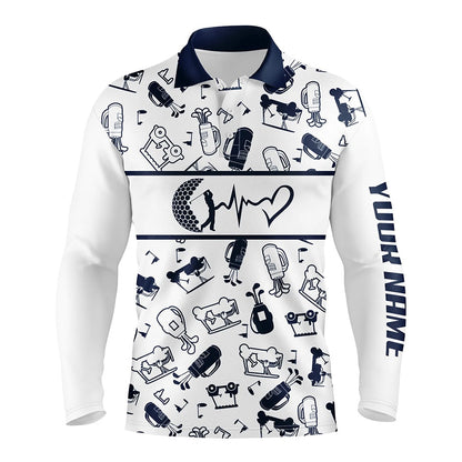 Golf Polo shirts, Navy And White Mens Love Golf Polo Shirts Funny Golf Heartbeat Tops For Men, Cool Golf Gifts