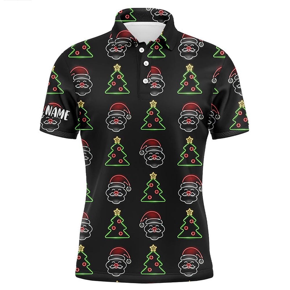 Golf Polo shirts, Neon Christmas Tree And Santa Mens Golf Polo Shirts Custom Funny Golf Shirts For Men