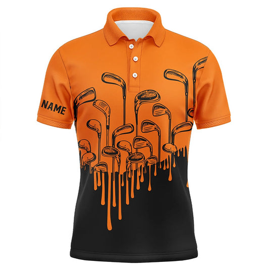 Golf Polo shirts, Orange And Black Halloween Golf Clubs Mens Golf Polo Shirts Custom Male Golf Attire For Men
