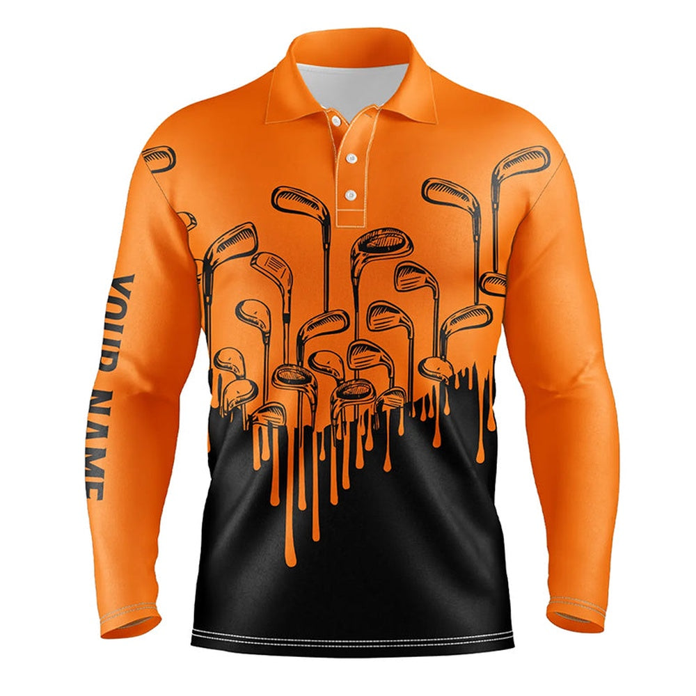 Golf Polo shirts, Orange And Black Halloween Golf Clubs Mens Golf Polo Shirts Custom Male Golf Attire For Men