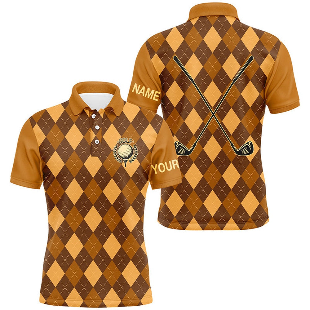 Golf Polo shirts, Orange Argyle Golf Clubs Mens Golf Polo Shirts Custom Name Golf Outfit Men