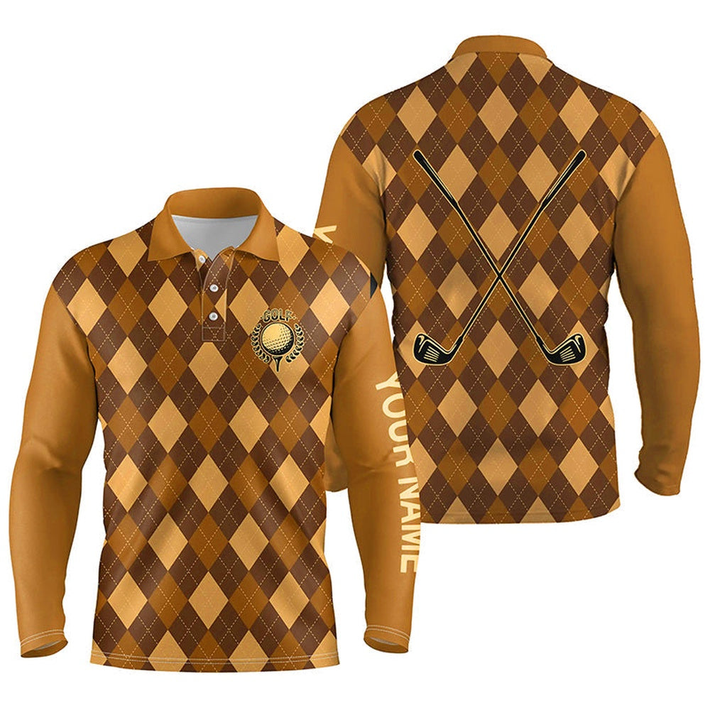 Golf Polo shirts, Orange Argyle Golf Clubs Mens Golf Polo Shirts Custom Name Golf Outfit Men
