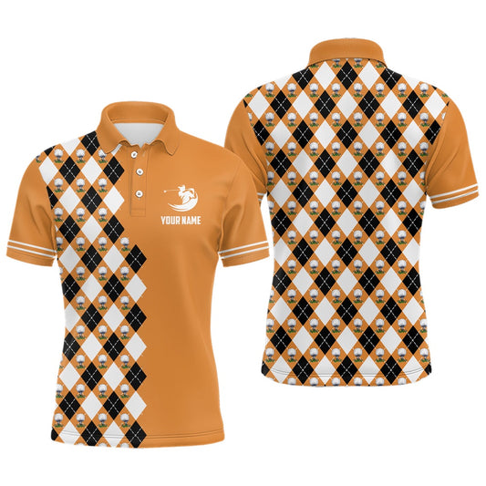 Golf Polo shirts, Orange Argyle Pattern Mens Golf Polo Shirts Personalized Cool Golf Shirts For Men Golf Gifts