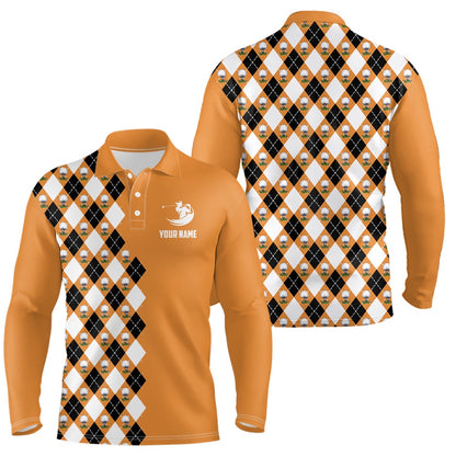 Golf Polo shirts, Orange Argyle Pattern Mens Golf Polo Shirts Personalized Cool Golf Shirts For Men Golf Gifts