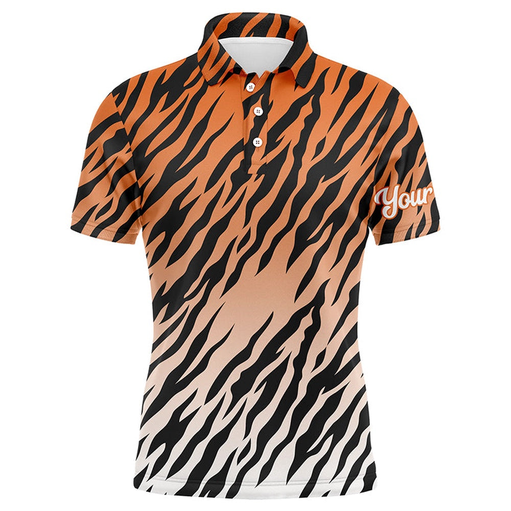 Golf Polo shirts, Orange Tiger Stripes Pattern Mens Golf Polo Shirts Custom Golf Shirt For Men, Best Golf Gifts