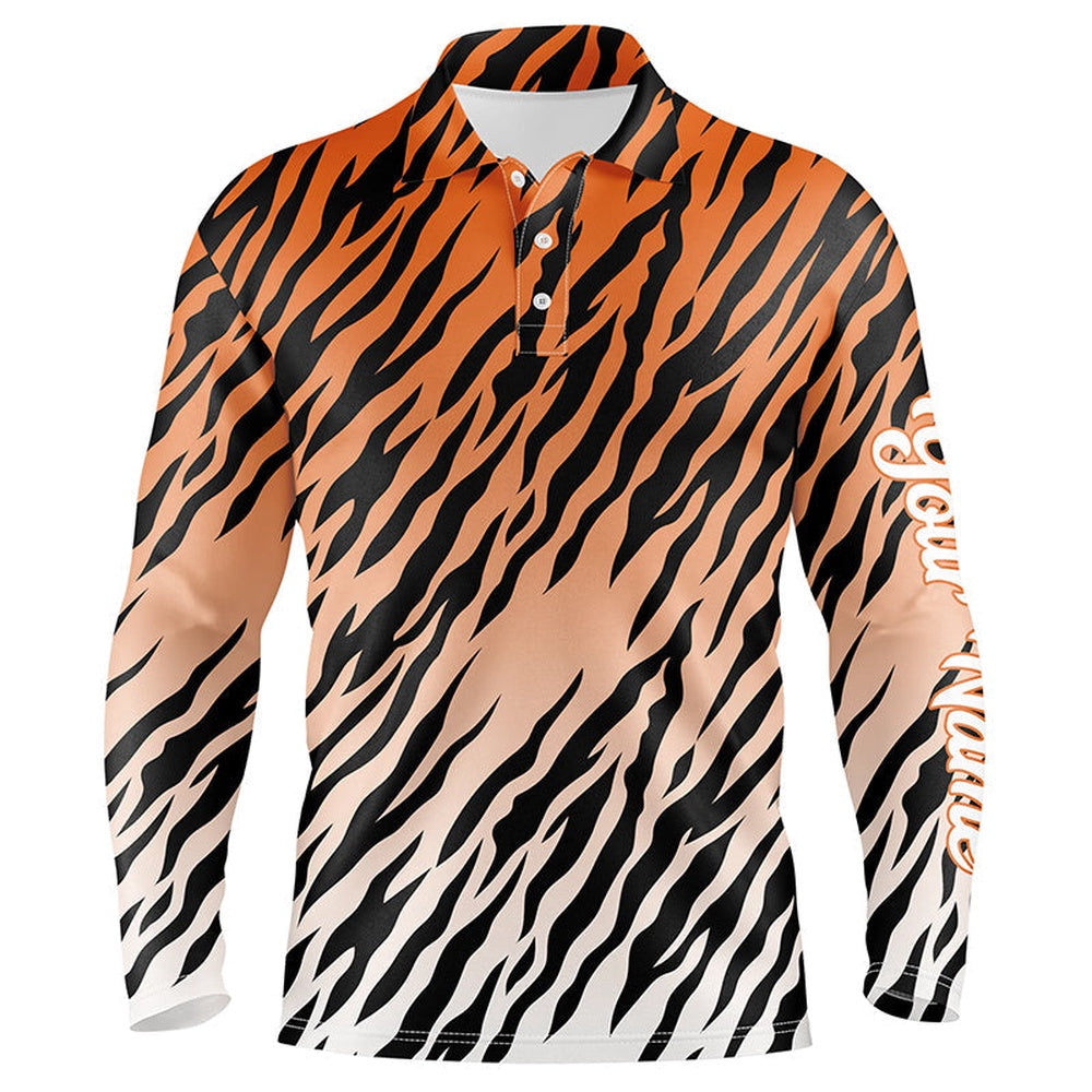 Golf Polo shirts, Orange Tiger Stripes Pattern Mens Golf Polo Shirts Custom Golf Shirt For Men, Best Golf Gifts