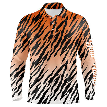 Golf Polo shirts, Orange Tiger Stripes Pattern Mens Golf Polo Shirts Custom Golf Shirt For Men, Best Golf Gifts