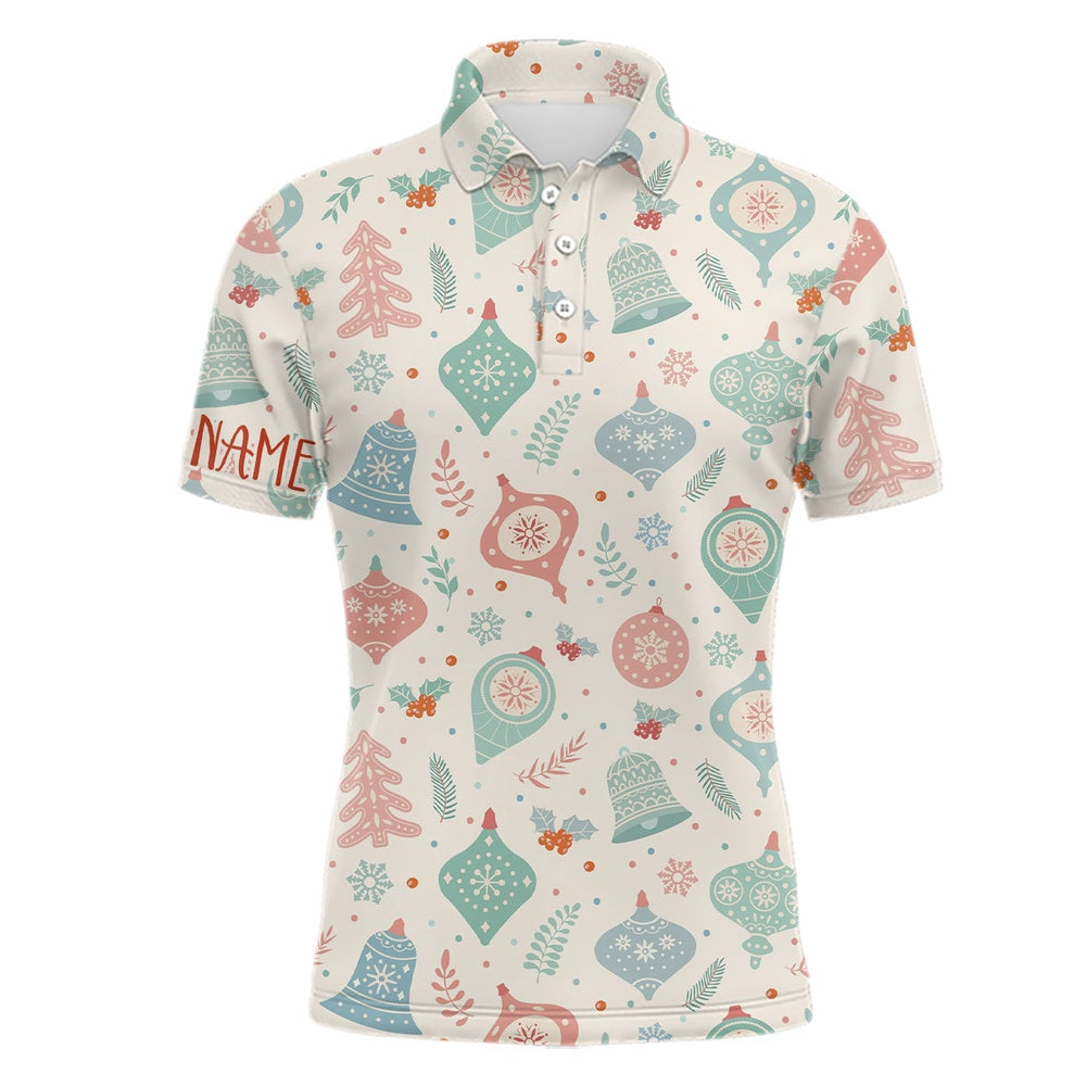 Golf Polo shirts, Pastel Christmas Seamless Mens Golf Polo Shirt Retro Custom Funny Golf Shirts For Men Golf Gifts