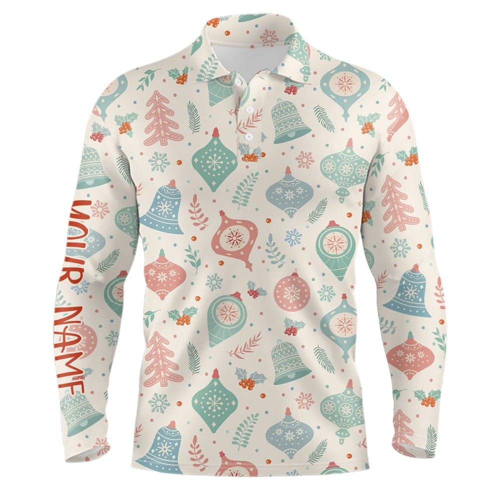Golf Polo shirts, Pastel Christmas Seamless Mens Golf Polo Shirt Retro Custom Funny Golf Shirts For Men Golf Gifts