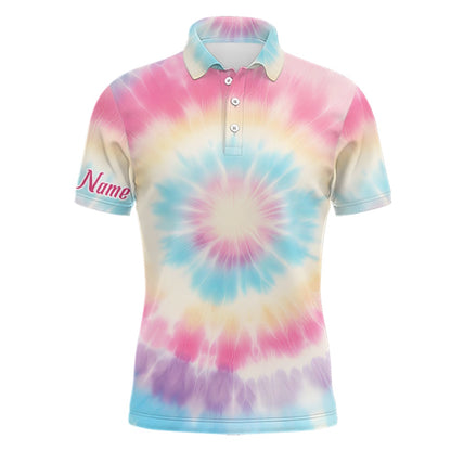 Golf Polo shirts, Pastel Tie Dye D Print Mens Golf Polo Shirts Custom Name Golf Tops For Men Golf Gifts