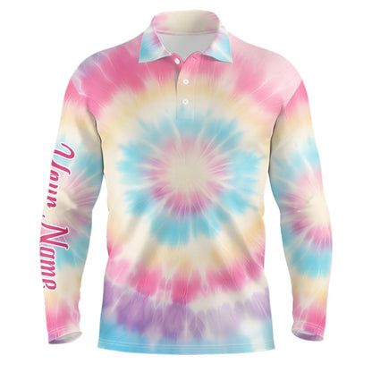 Golf Polo shirts, Pastel Tie Dye D Print Mens Golf Polo Shirts Custom Name Golf Tops For Men Golf Gifts