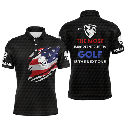 Golf Polo shirts, Patriotic American Flag Golf Polo Shirts Custom Name Skull Golf Shirts For Men