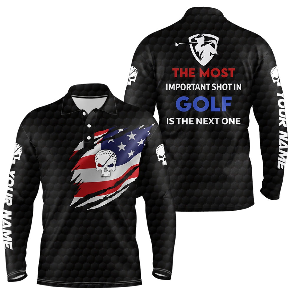 Golf Polo shirts, Patriotic American Flag Golf Polo Shirts Custom Name Skull Golf Shirts For Men
