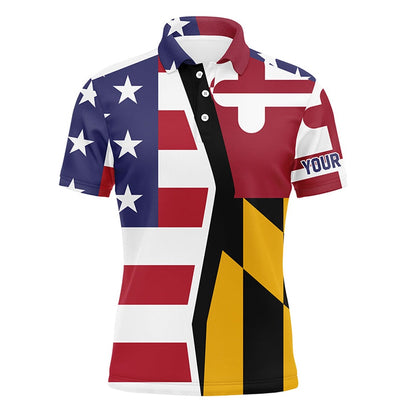 Golf Polo shirts, Personalized American Flag Maryland Patriot Golf White Mens Golf Polo Shirts For Mens