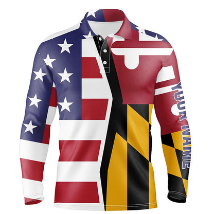 Golf Polo shirts, Personalized American Flag Maryland Patriot Golf White Mens Golf Polo Shirts For Mens