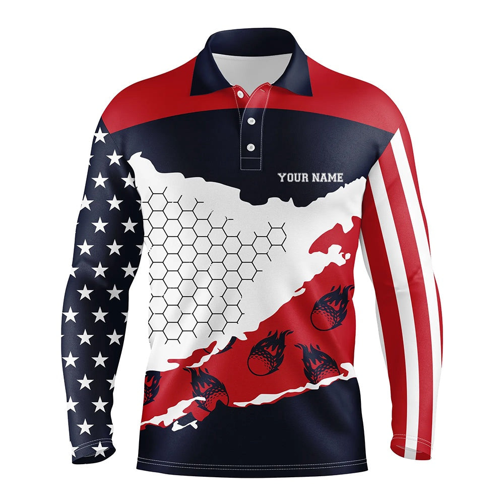 Golf Polo shirts, Personalized American Flag Mens Golf Polo Shirts Golf Flame D All Over Print Polo Shirt For Men