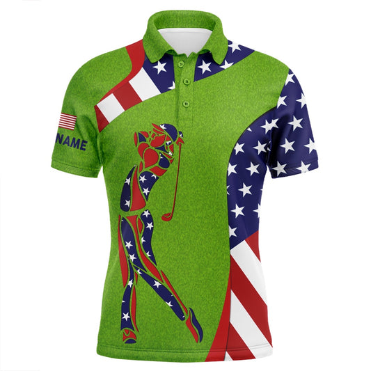 Golf Polo shirts, Personalized American Flag Patriot Golf Green Grass Mens Golf Polo Shirts Custom Golf Gifts For Men