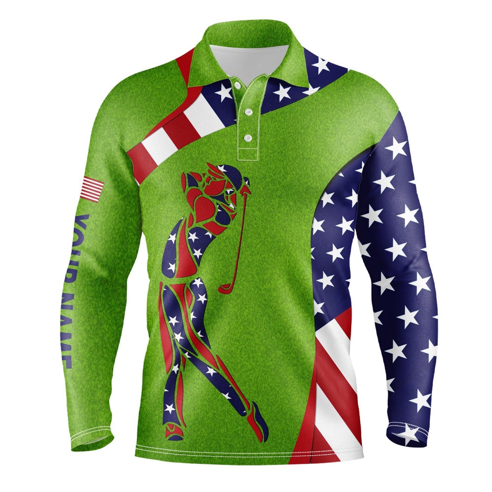 Golf Polo shirts, Personalized American Flag Patriot Golf Green Grass Mens Golf Polo Shirts Custom Golf Gifts For Men