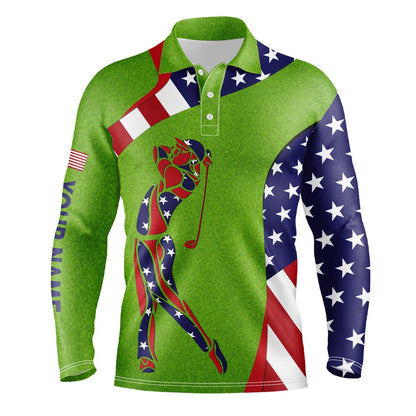 Golf Polo shirts, Personalized American Flag Patriot Golf Green Grass Mens Golf Polo Shirts Custom Golf Gifts For Men
