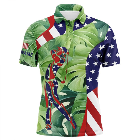 Golf Polo shirts, Personalized American Flag Patriot Golf Green Tropical Mens Golf Polo Shirts Custom Golf Gifts For Men