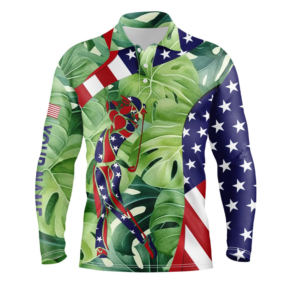 Golf Polo shirts, Personalized American Flag Patriot Golf Green Tropical Mens Golf Polo Shirts Custom Golf Gifts For Men