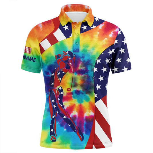 Golf Polo shirts, Personalized American Flag Patriot Golf Tie Dye Mens Golf Polo Shirts Custom Golf Gifts For Men