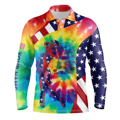 Golf Polo shirts, Personalized American Flag Patriot Golf Tie Dye Mens Golf Polo Shirts Custom Golf Gifts For Men