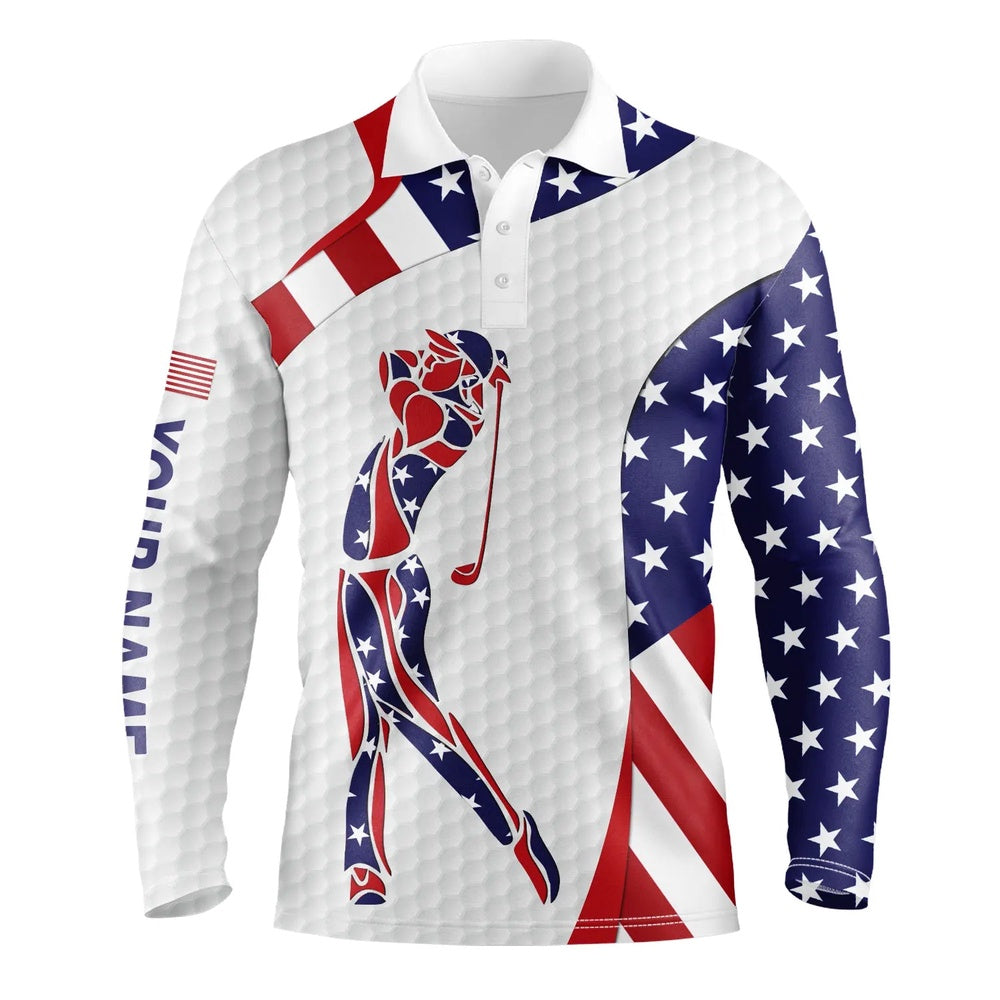 Golf Polo shirts, Personalized American Flag Patriot Golf White Mens Golf Polo Shirts Custom Name Golf Gifts For Men
