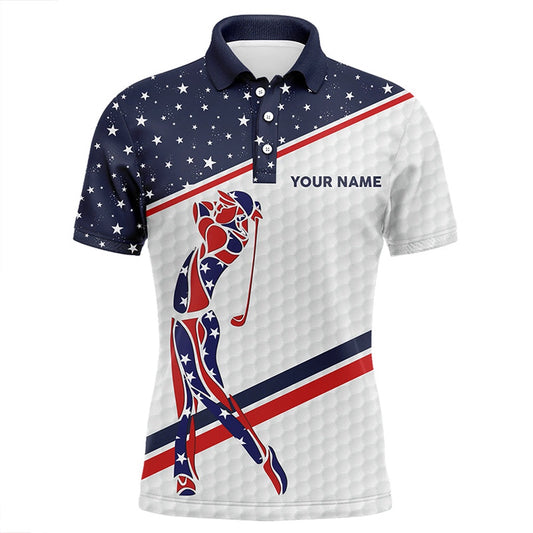 Golf Polo shirts, Personalized American Flag Patriotic Golf White Mens Golf Polo Shirts Custom Mens Golf Wears