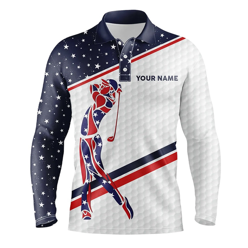 Golf Polo shirts, Personalized American Flag Patriotic Golf White Mens Golf Polo Shirts Custom Mens Golf Wears