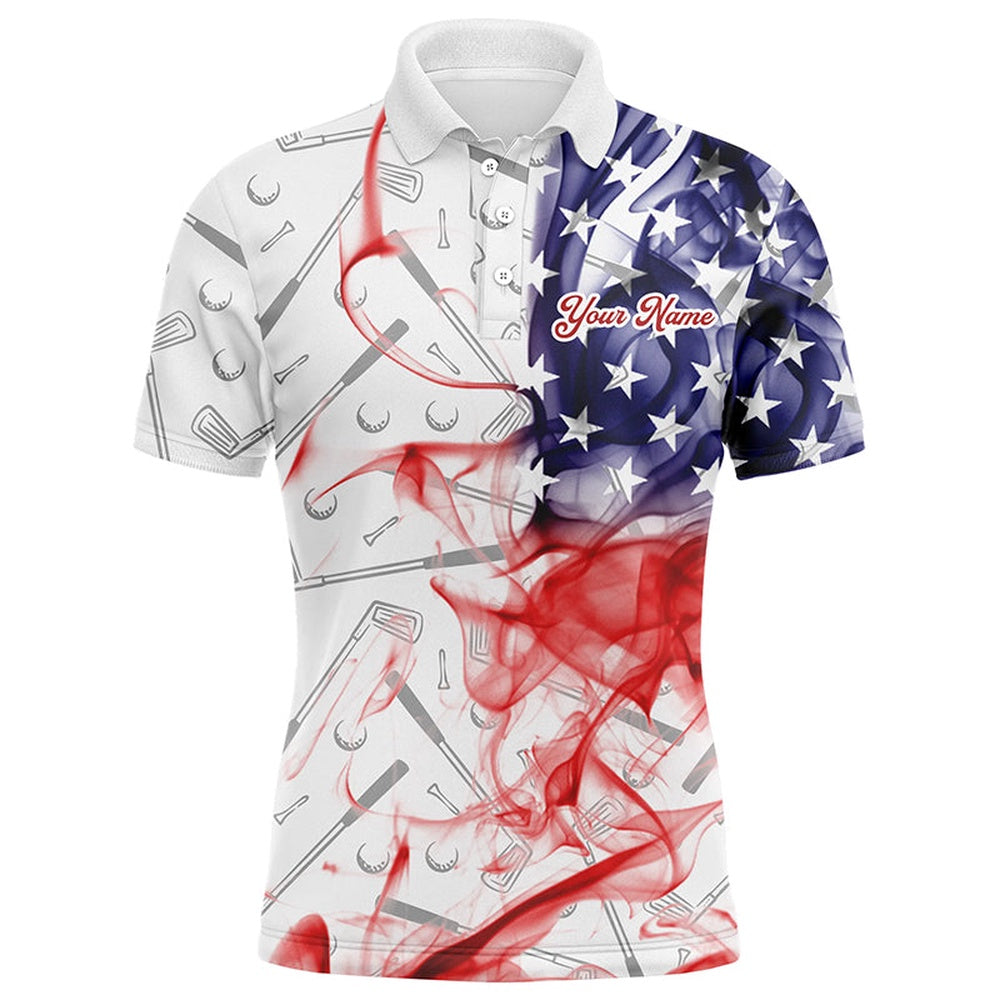 Golf Polo shirts, Personalized American Flag Smoke Mens Golf Polo Shirts Patriotic Golf Shirts For Men