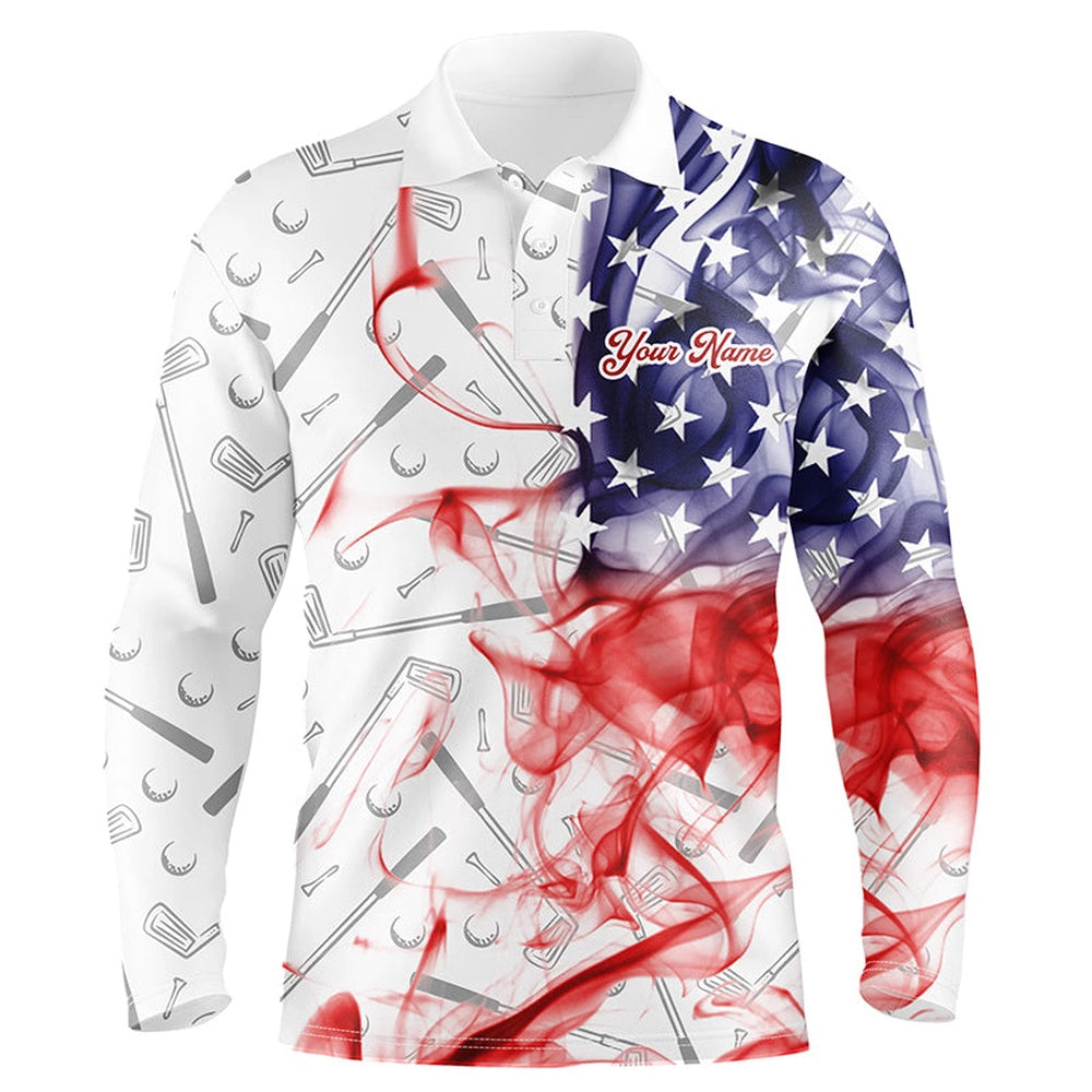 Golf Polo shirts, Personalized American Flag Smoke Mens Golf Polo Shirts Patriotic Golf Shirts For Men