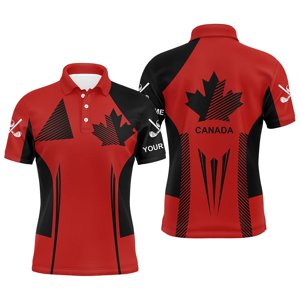 Golf Polo shirts, Personalized Black And Red Canada Flag Golf Polo Shirt For Men Custom Patriotic Gifts For Golf Lovers