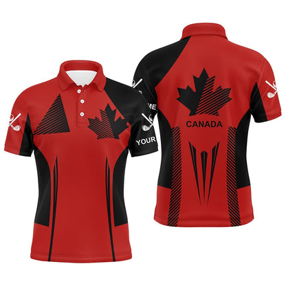 Golf Polo shirts, Personalized Black And Red Canada Flag Golf Polo Shirt For Men Custom Patriotic Gifts For Golf Lovers
