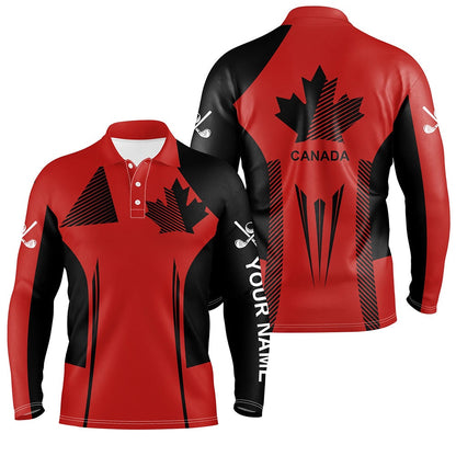 Golf Polo shirts, Personalized Black And Red Canada Flag Golf Polo Shirt For Men Custom Patriotic Gifts For Golf Lovers