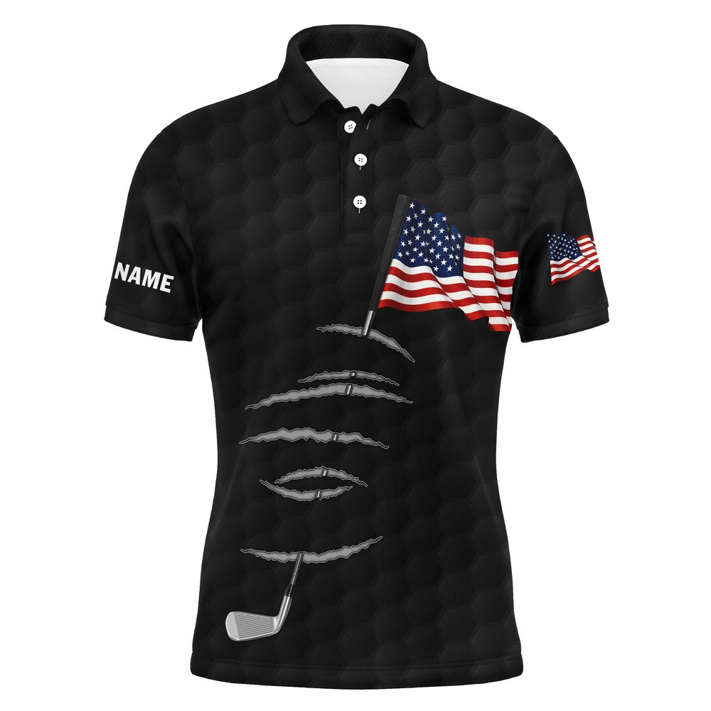 Golf Polo shirts, Personalized Black Golf Polos Shirt For Men American Flag Th July Custom Name Gifts For Golf Lovers