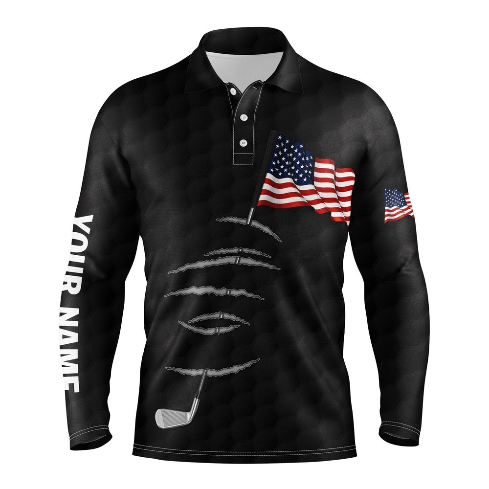 Golf Polo shirts, Personalized Black Golf Polos Shirt For Men American Flag Th July Custom Name Gifts For Golf Lovers