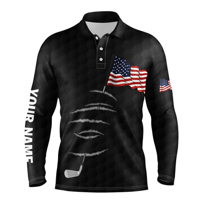 Golf Polo shirts, Personalized Black Golf Polos Shirt For Men American Flag Th July Custom Name Gifts For Golf Lovers