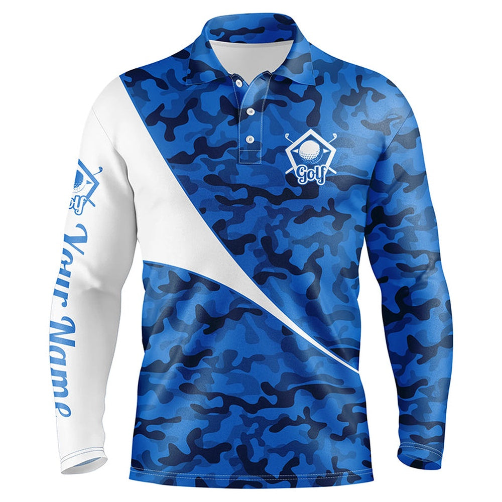 Golf Polo shirts, Personalized Blue Camo Golf Shirt Custom Name Men Golf Polo Shirts, Gifts For Golf Lovers